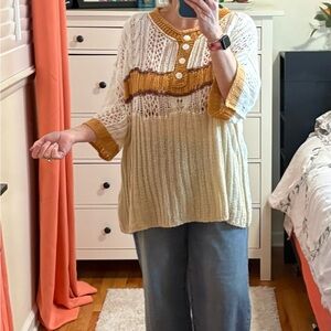 POL Cream and Tan Knit Sweater